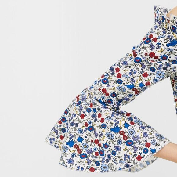 Mango Nest Ruched Detail Blur Red Floral Print Boho  Off-the-Shoulder Mini Dress - Picture 15 of 16